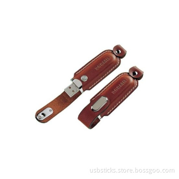 double stitched leather usb pen drive with magnetic snap
